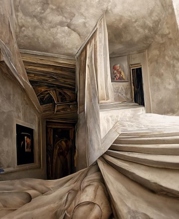 Classical Staircase in Oil Painting Style