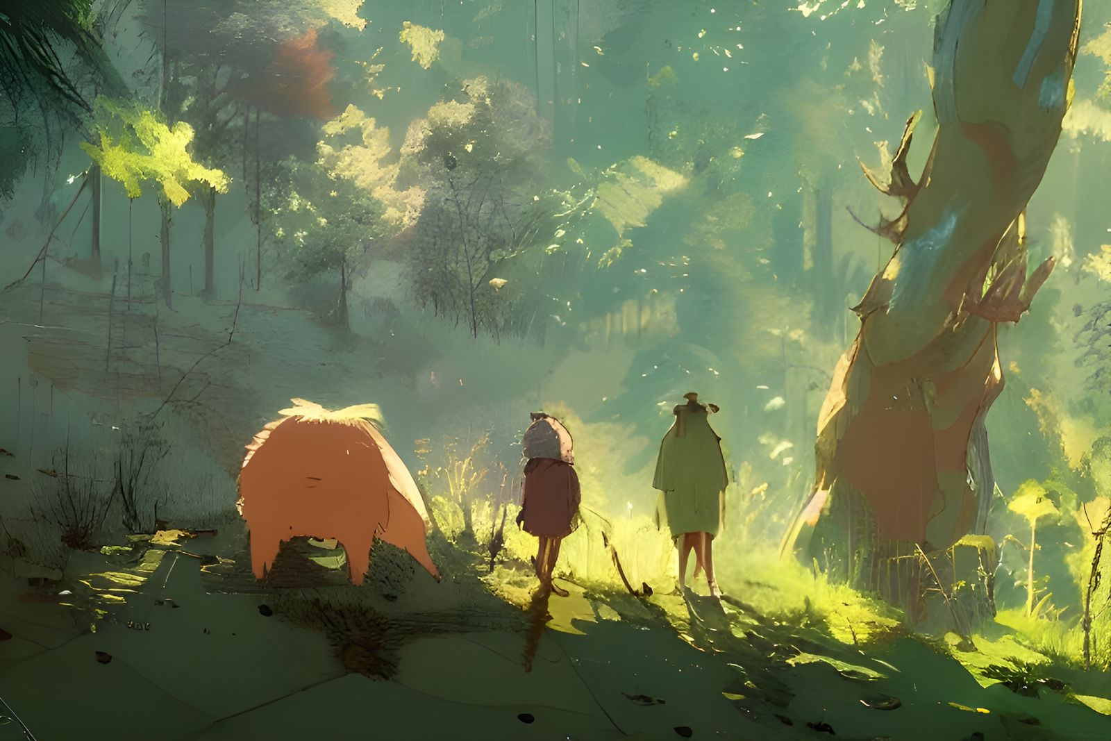 Forest Animals in Ghibli Style Illustration