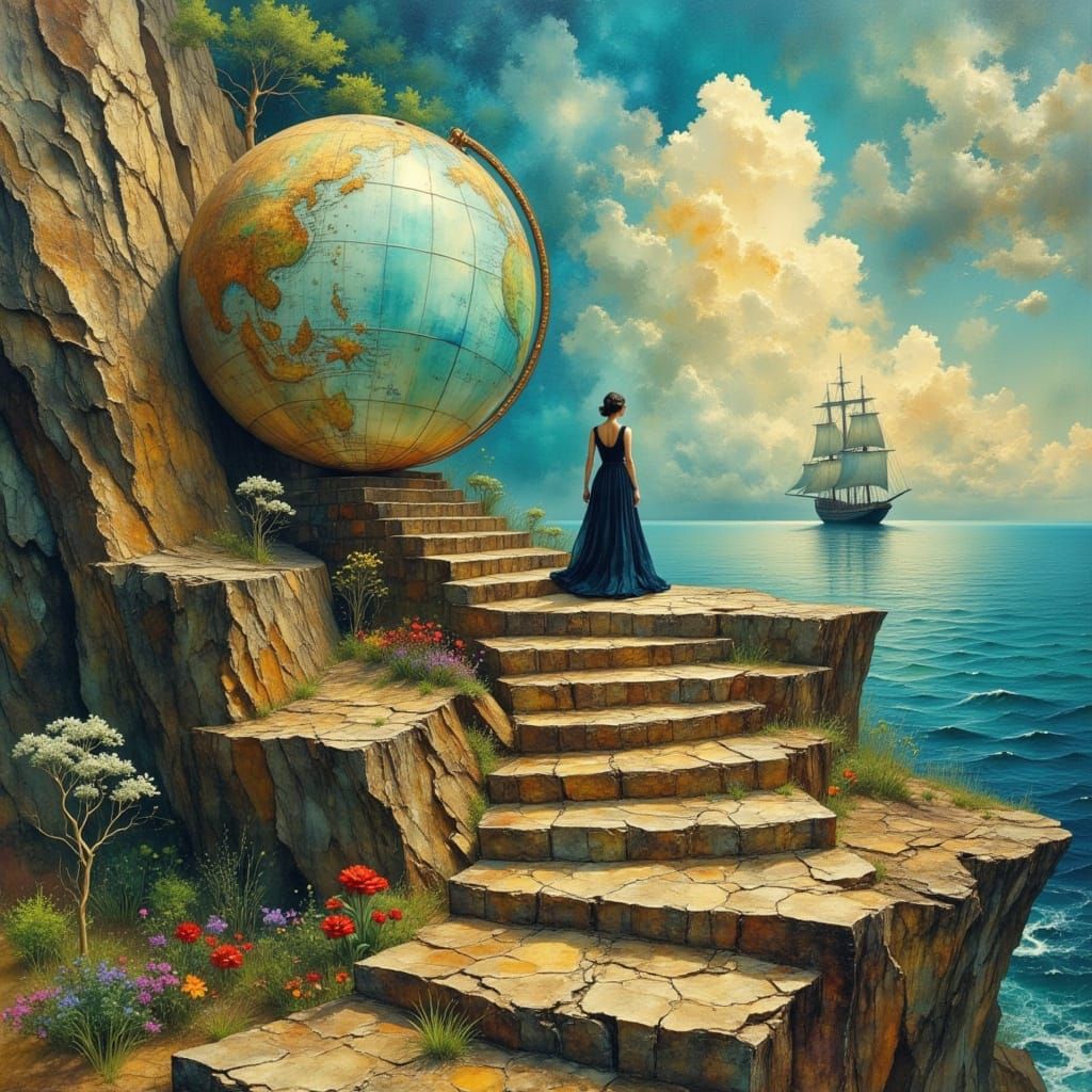 Surreal Stairway to Fantasy World Beyond Globe