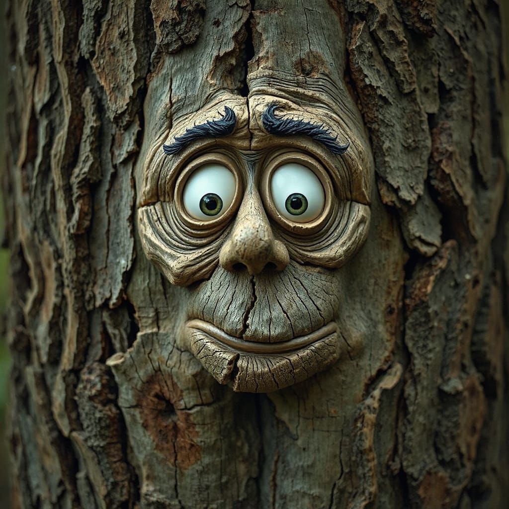 Surprised Tree Trunk in Hyperrealistic Digital Art