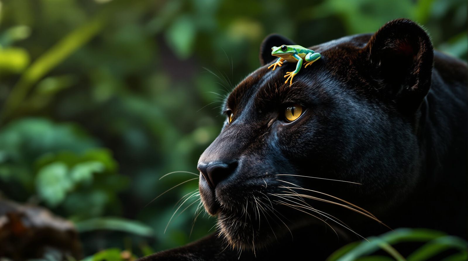frog rides a black panther