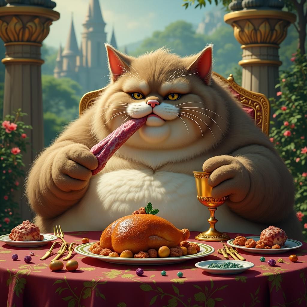 Majestic Obese Cat's Decadent Feast