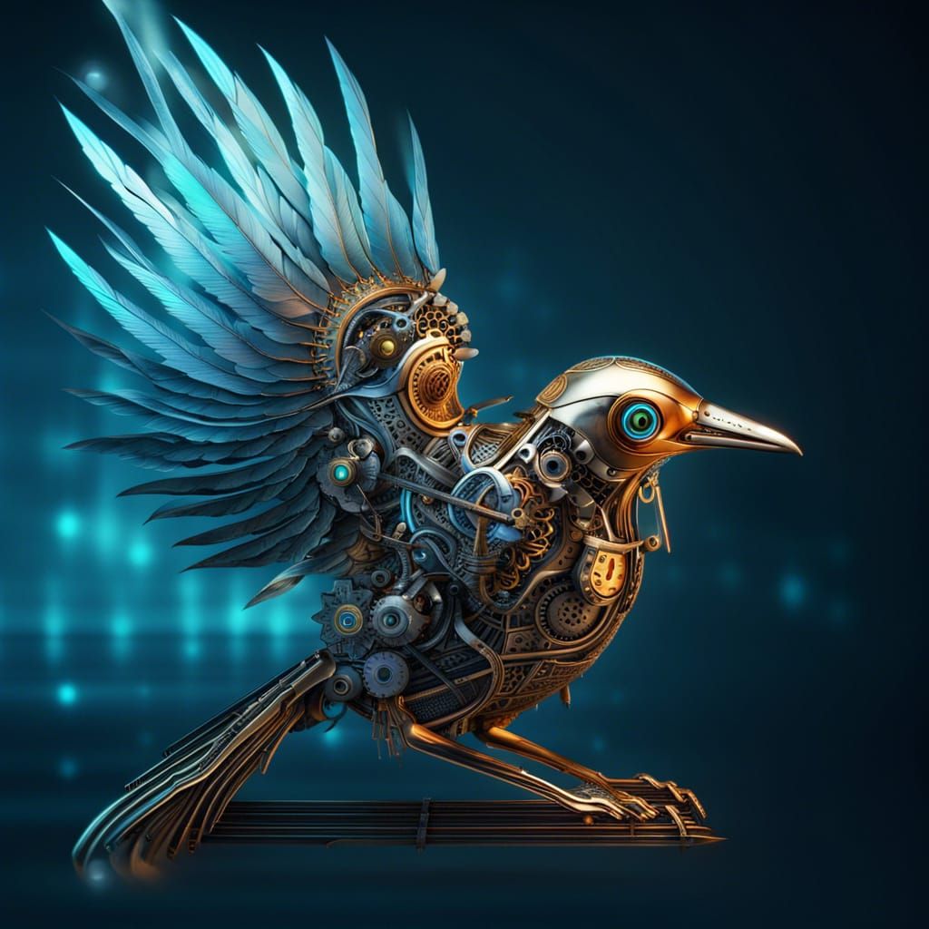 Majestic Mechanical Phoenix Portrait with Glowing Light