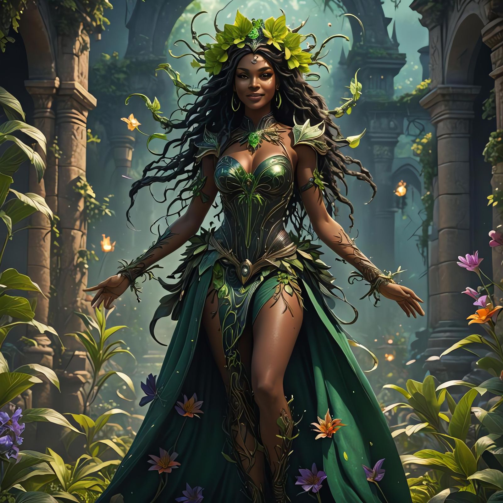 Ebony Beauty with Belladonna Aura in Detailed Matte Painting