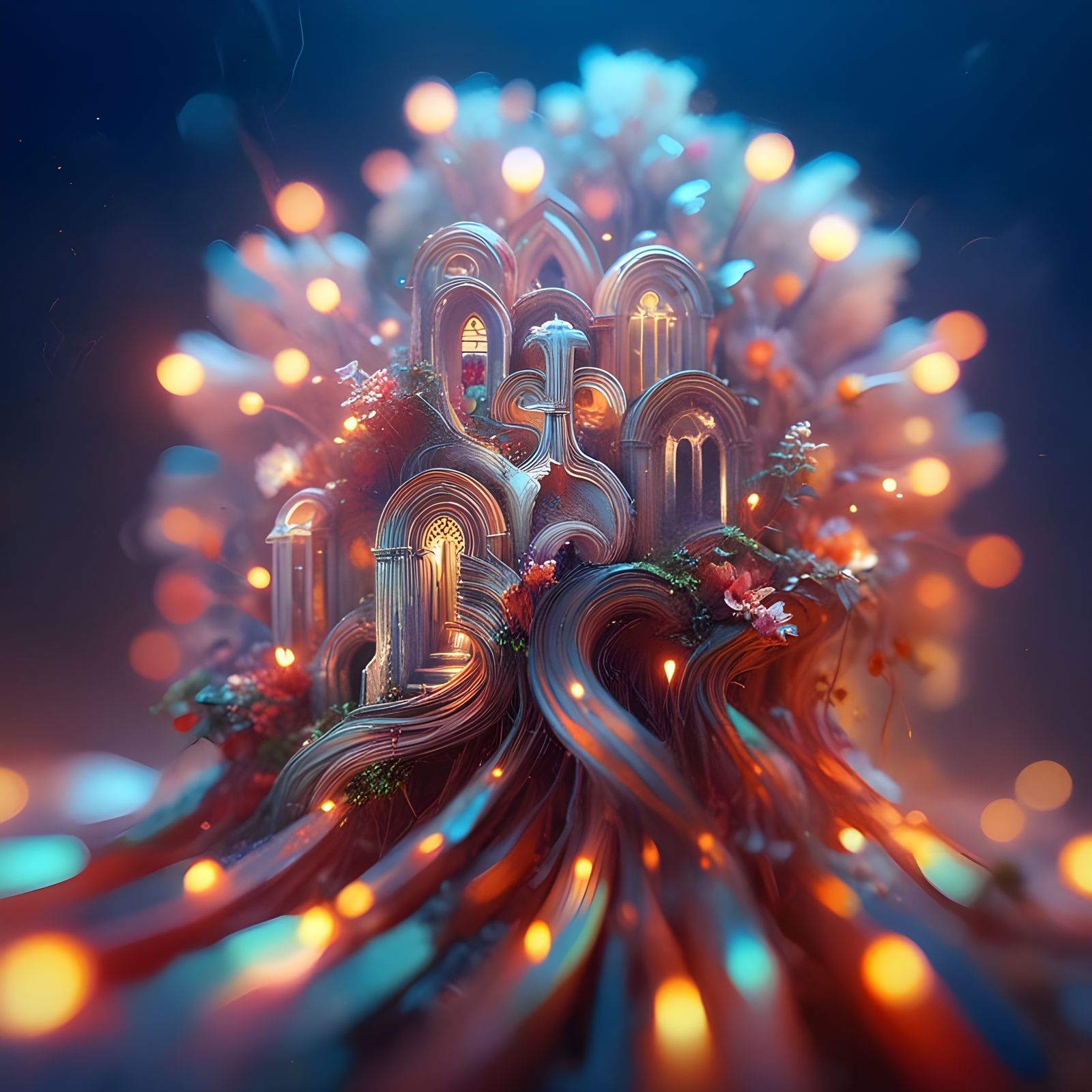 Secluded Stone Chapel in Valley, Watercolour Painting