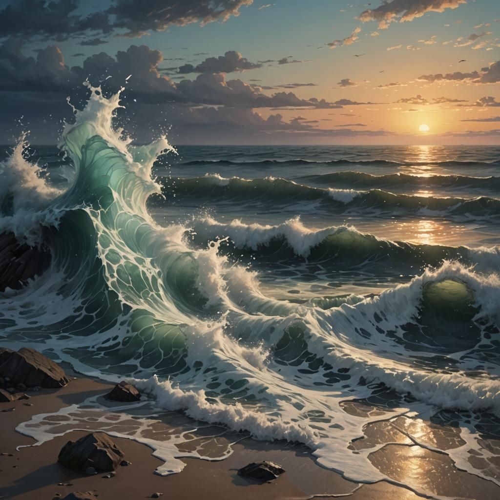 Hyperrealistic Ghost Waits for Dawn on Empty Sea