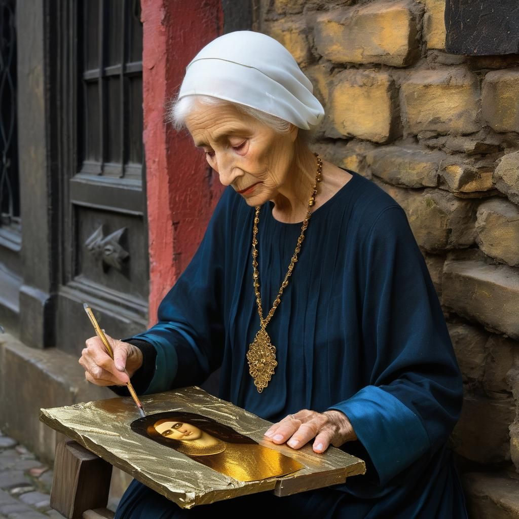 Street Artist in Gothic Pre-Raphaelite Style