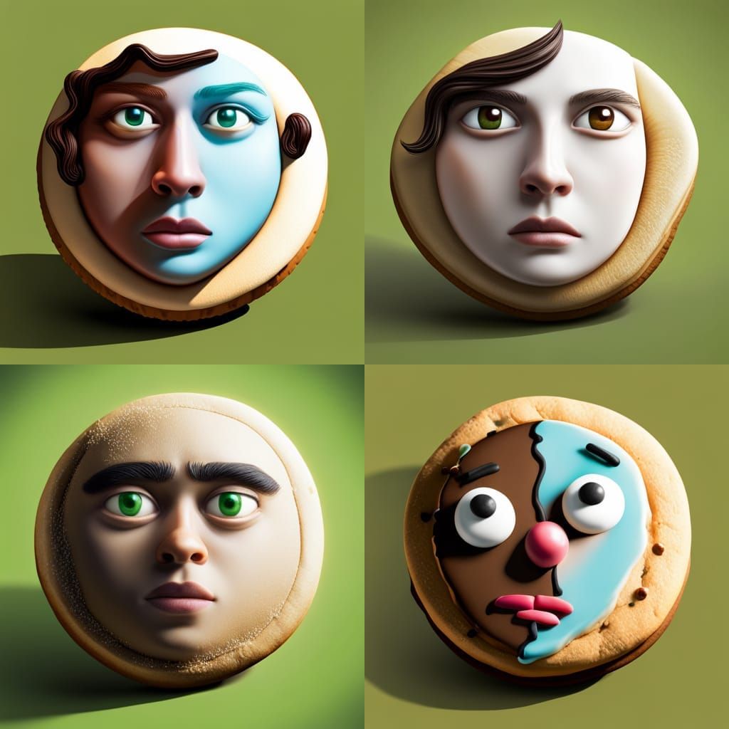 Hyperrealistic Cookie Face with Frosting Hair