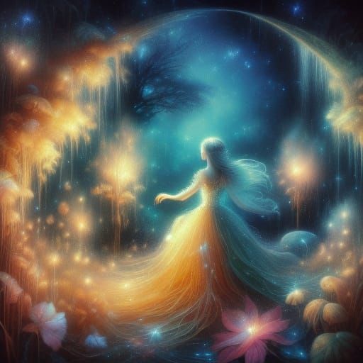 Celestial Star Catcher in Moonlit Garden