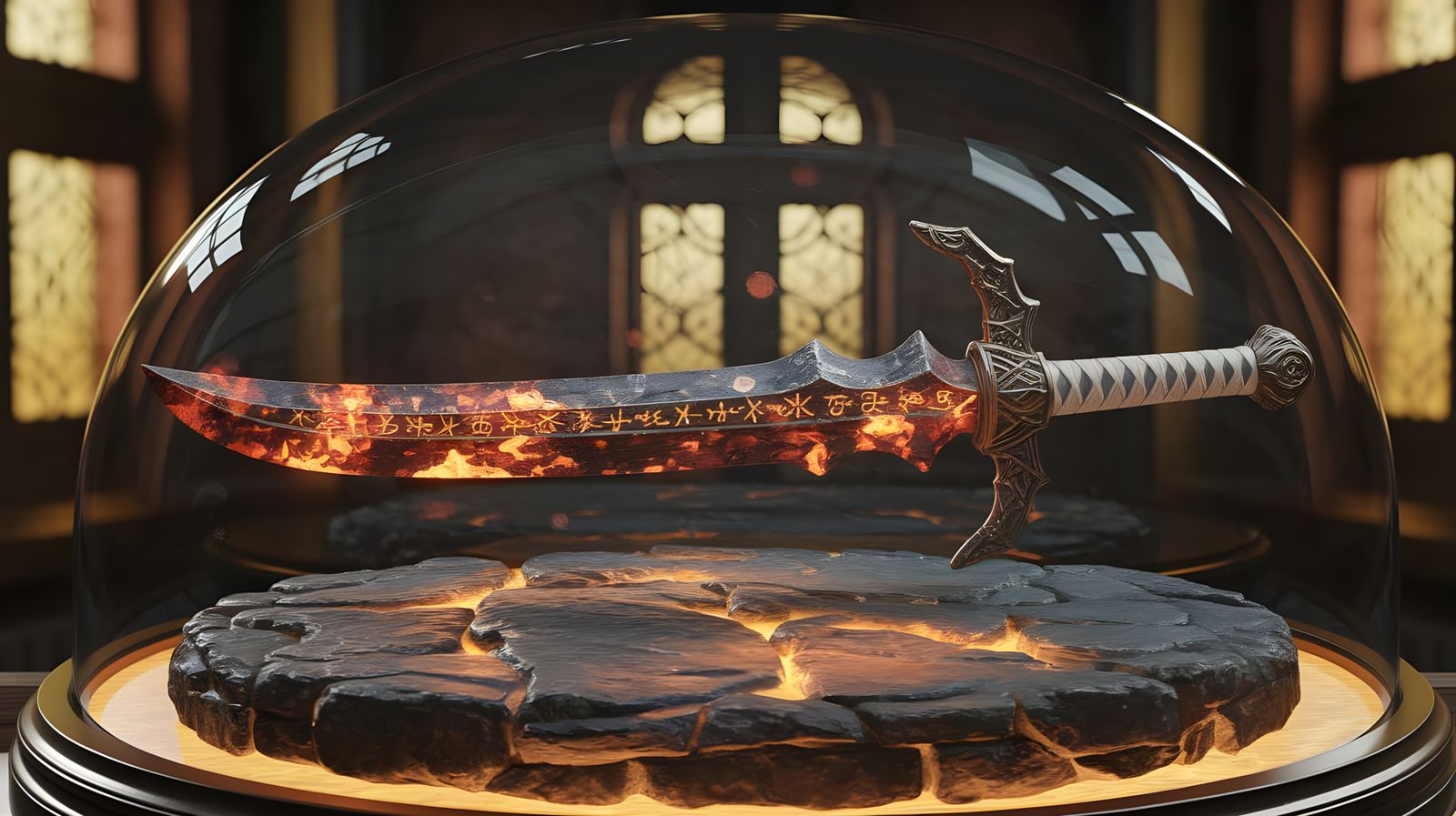 Magical Sword in a Glass Domed Case