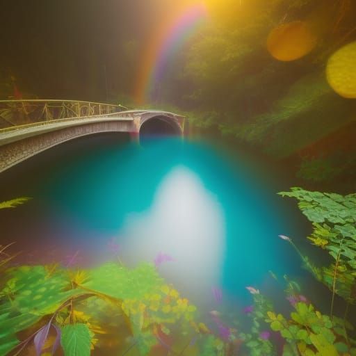 Rainbow Reflection Over Botanical Garden, Photorealistic Det...