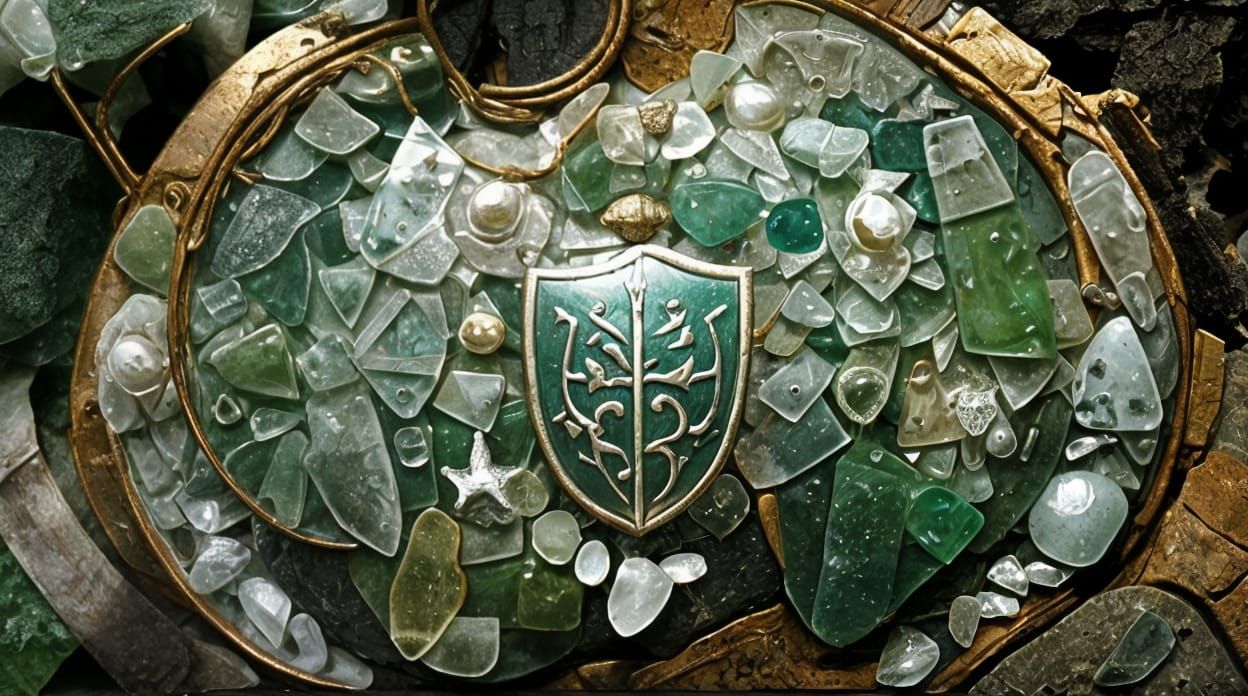 Medieval Sea Glass Shield in Intricate Heraldry
