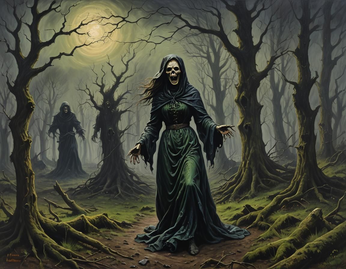 Gothic Banshee Screaming in Haunted Irish Countryside