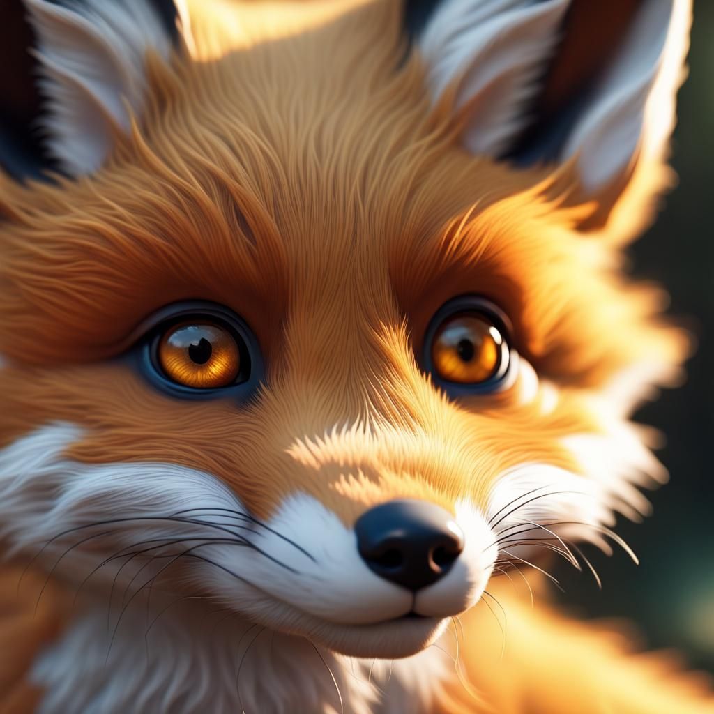 Fluffy Fox Cub in Hyper-Realistic 3D Rendering