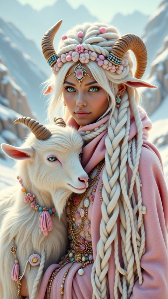 Peruvian Goddess with Goat in Pastel Tones