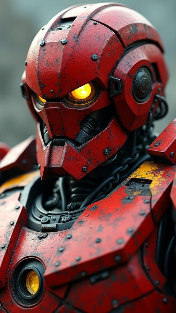 Colossal Red Mech in Hyper-Realistic Style