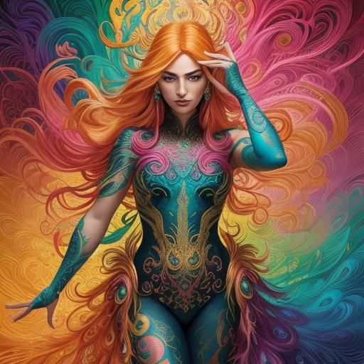 Dragon Peacock Woman in Abstract Expressionism