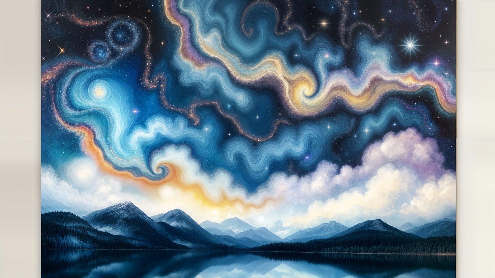 Dreamy Celestial Landscape with Swirling Galaxies