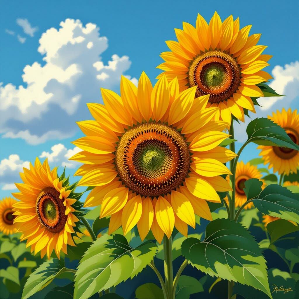 Vibrant Sunflowers in Impressionist Style