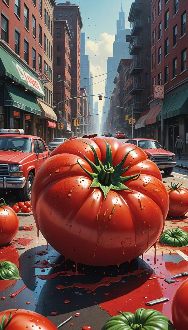 Giant Tomato Menace Wreaks Havoc on City Streets in Comic Bo...
