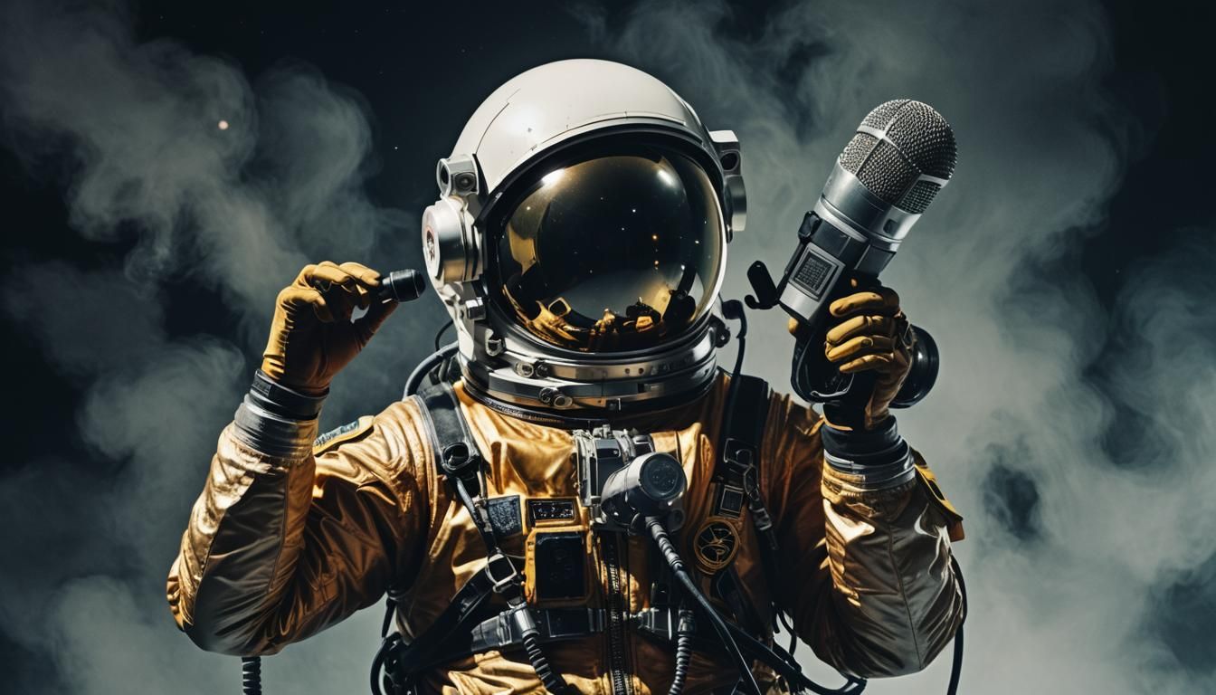 Retrofuturistic Astronaut Portrait in Double Exposure