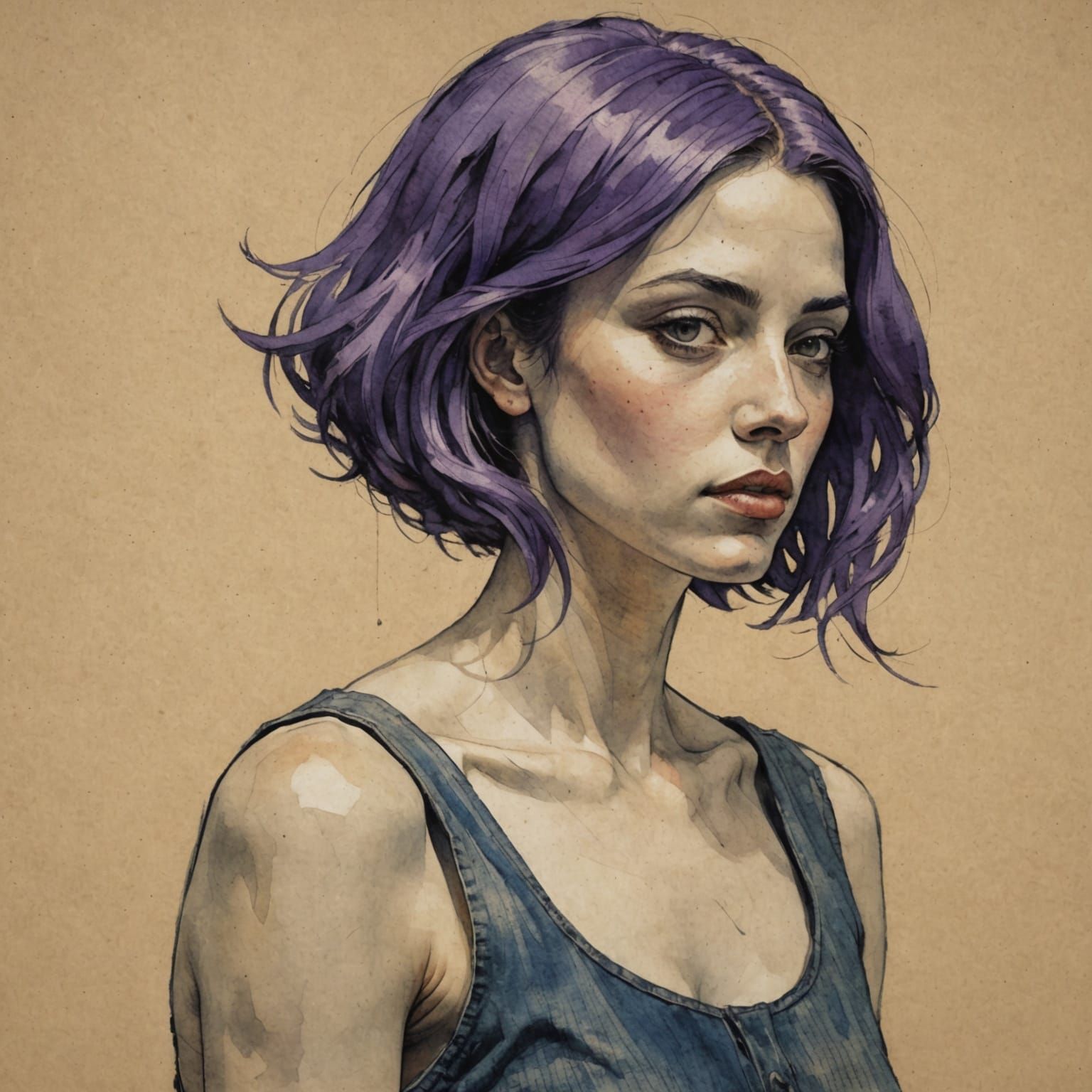 Elegant Woman in Art Nouveau Gown Charcoal Sketch