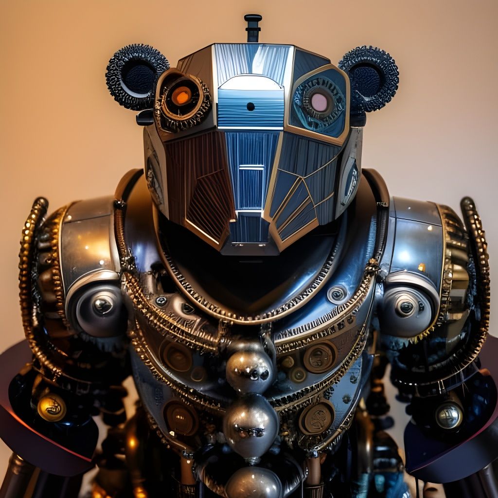 Steampunk Robot Bear Portrait in Detailed Armor