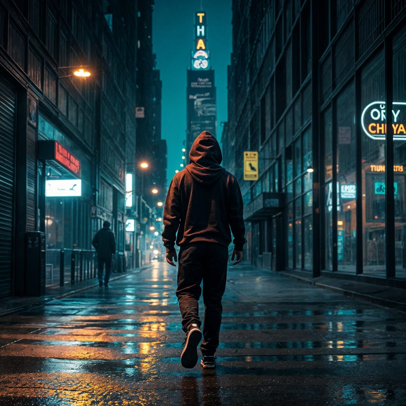 Man Walking in Rainy New York City Alleyway at Dusk