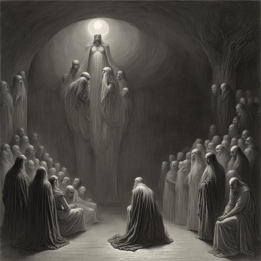 Horrific Vision of Consciousness in Engraving Style