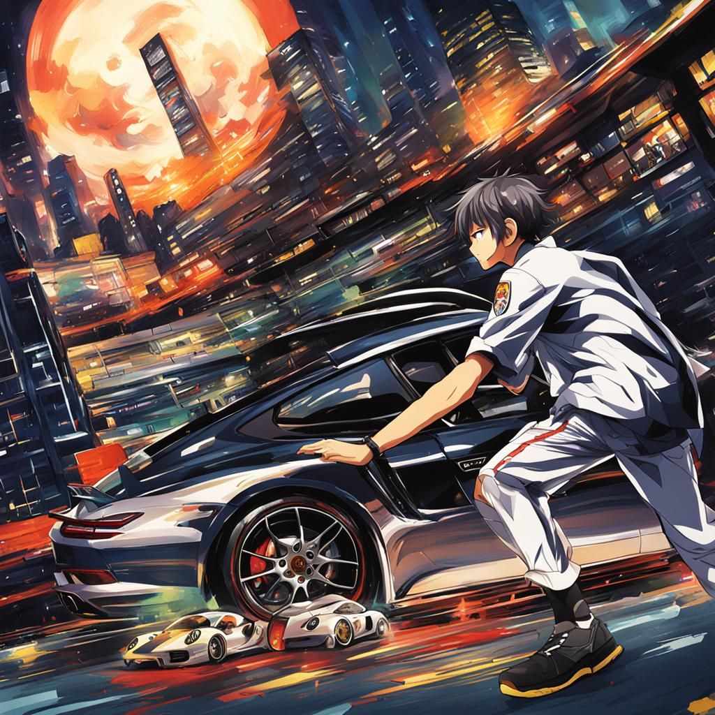 Porsche in Anime Key Visual Style
