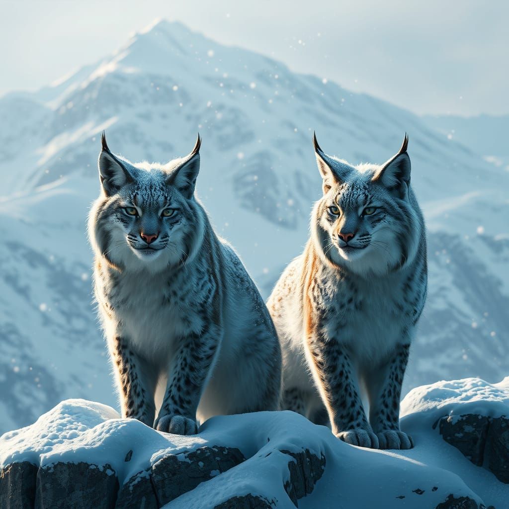 Snowy Lynxes in Swiss Alps Matte Painting