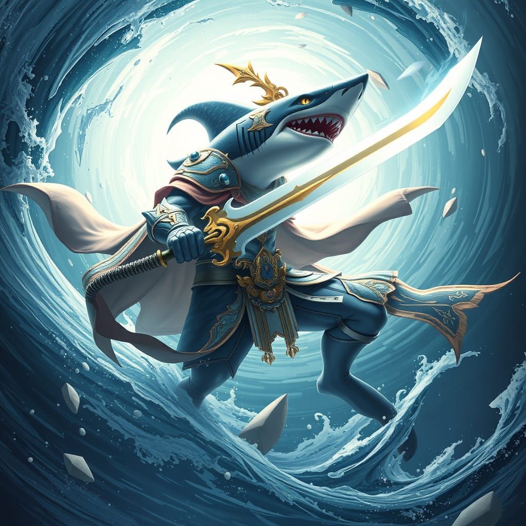 Majestic Shark Warrior in Anime-Inspired Armor