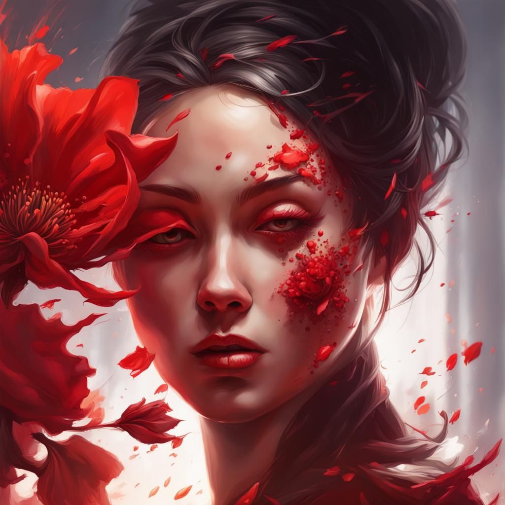 Dramatic Scarlet Flower in Splash Art Style