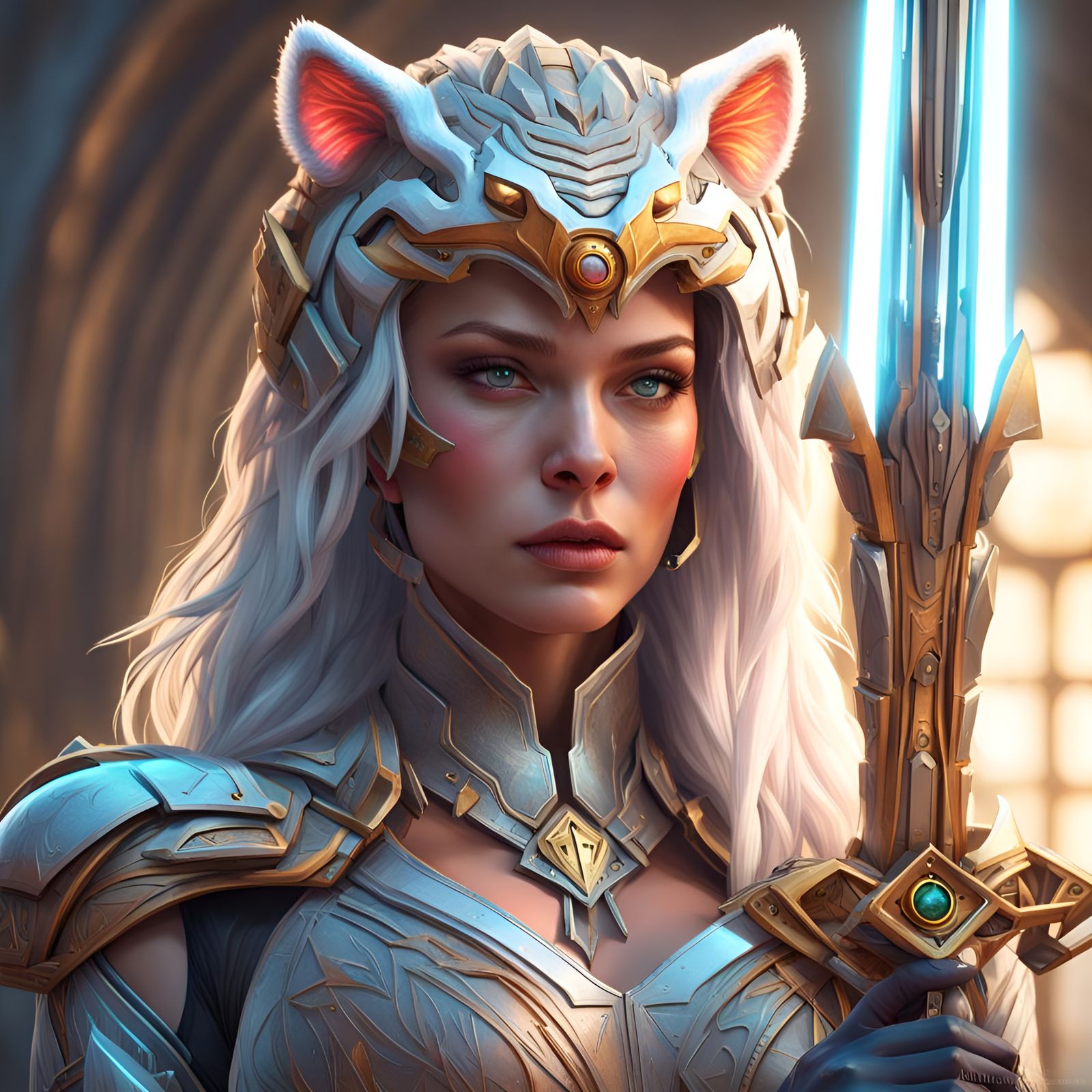 Alien Tigress Warrior in Medieval Sci-Fi Fusion