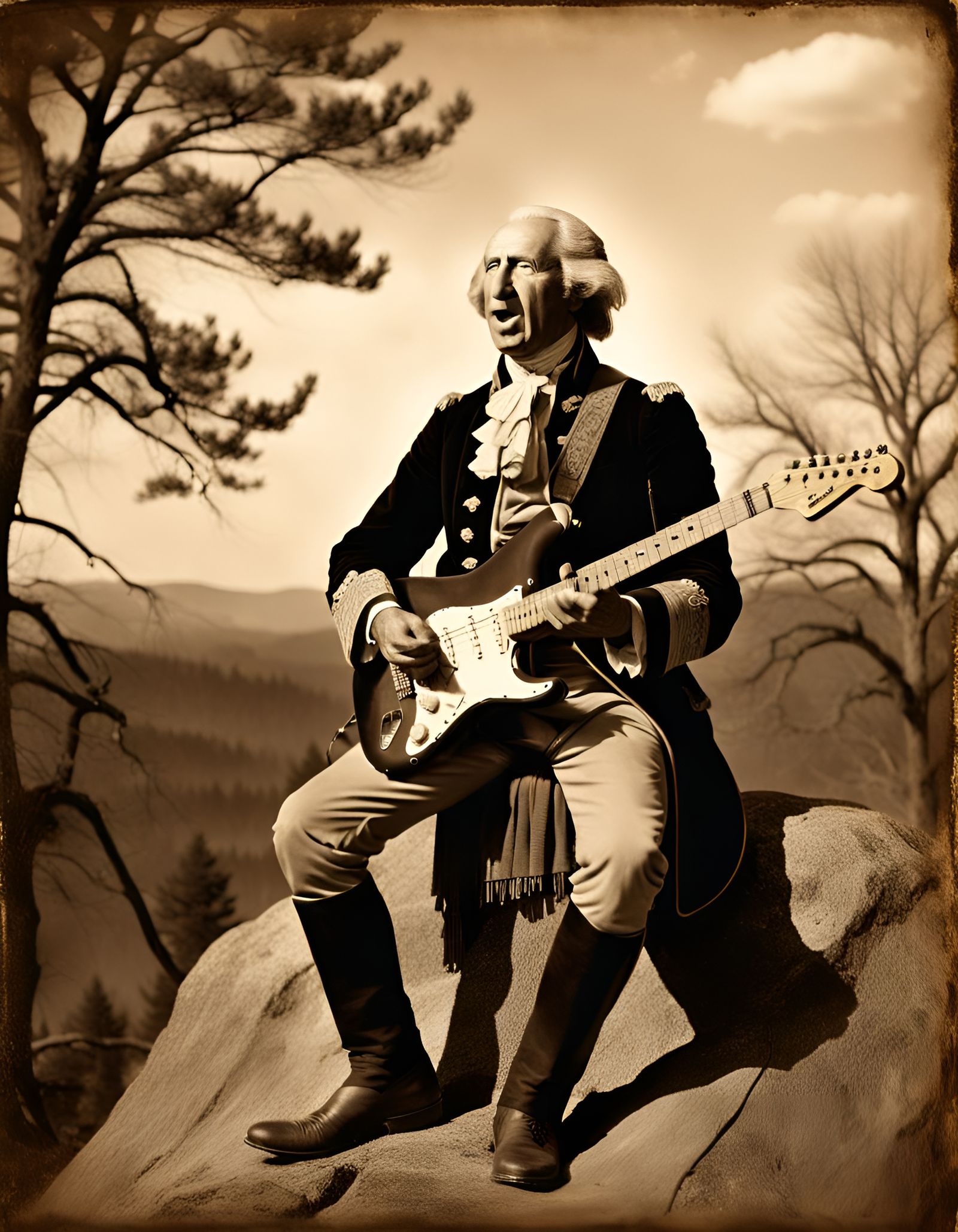 Rare photo of George Washington playing his Stratocaster whi...