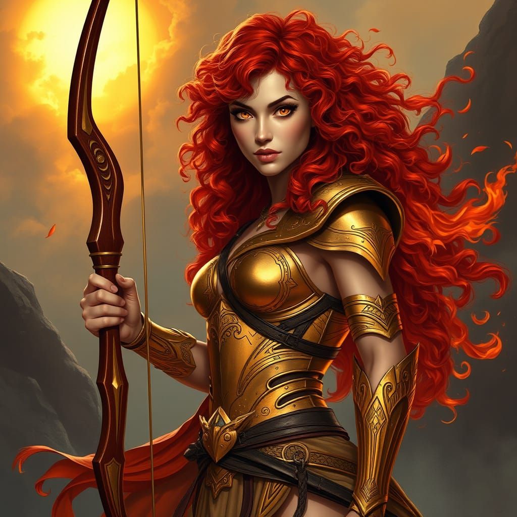 Sagittarius Warrior Queen in Golden Armor