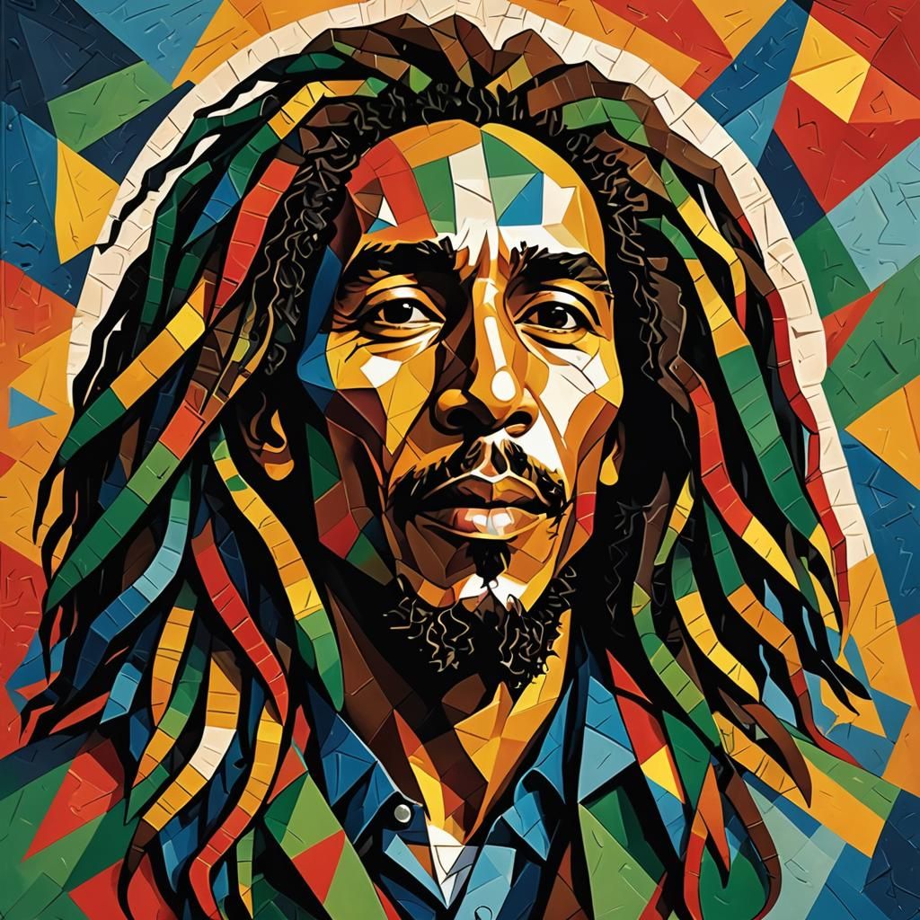 Bob Marley in Cubist Art Style by Juan Gris