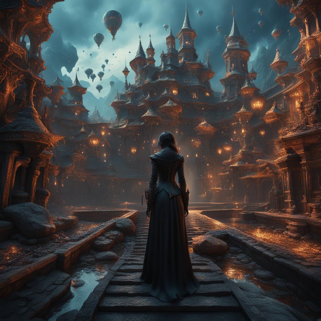 Woman in Black Ink: Detailed Matte Painting