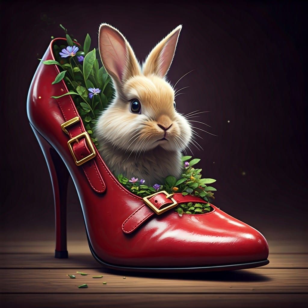 Rabbit in Shoe: Whimsical Matte Painting