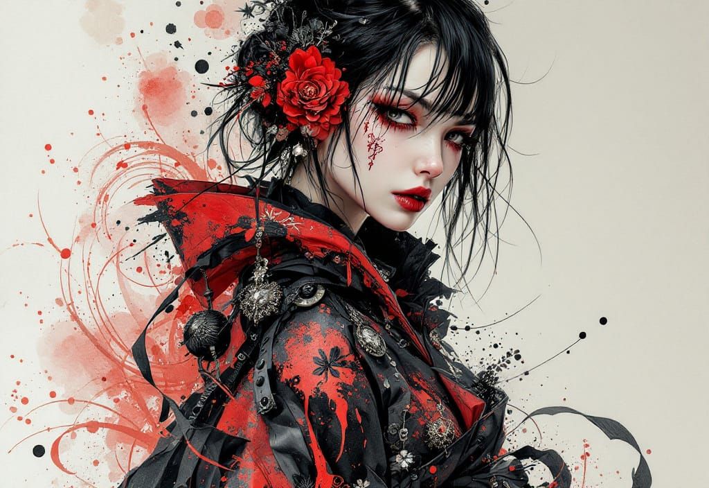 Deconstructed Punk Kimono: Watercolor and Pen Artwork