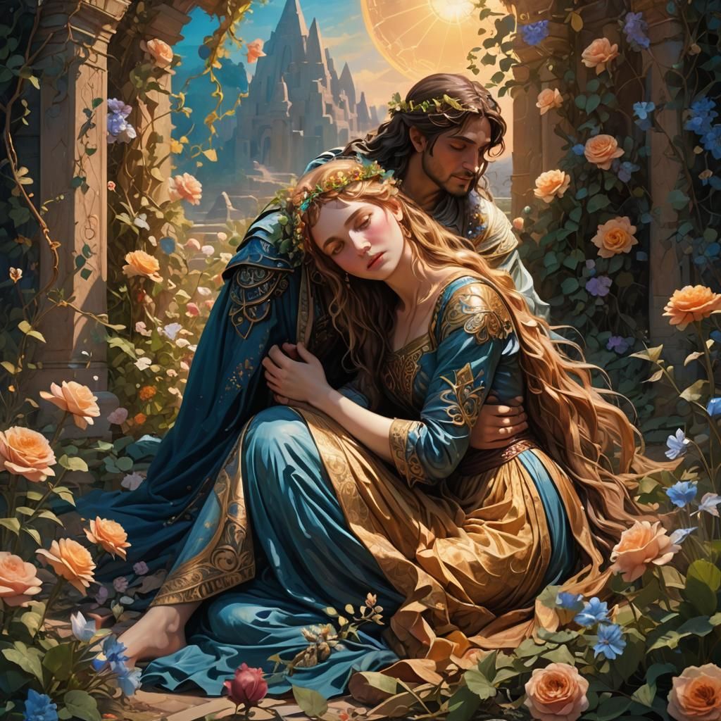 Thisbe Mourns Pyramus in Floral Light