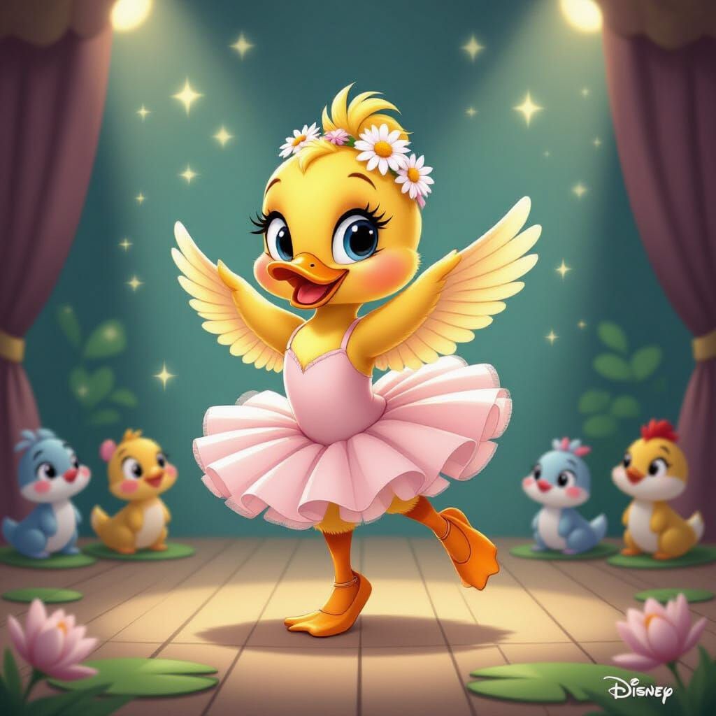 Adorable Duckling Ballerina in Disney Style