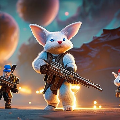 Cute Rabbit Guerilla Soldier with Rocket Launcher