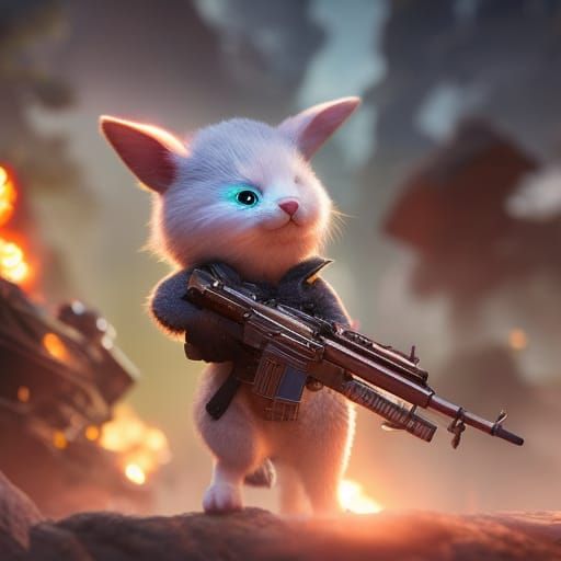 Cute Rabbit Guerilla Soldier with Rocket Launcher