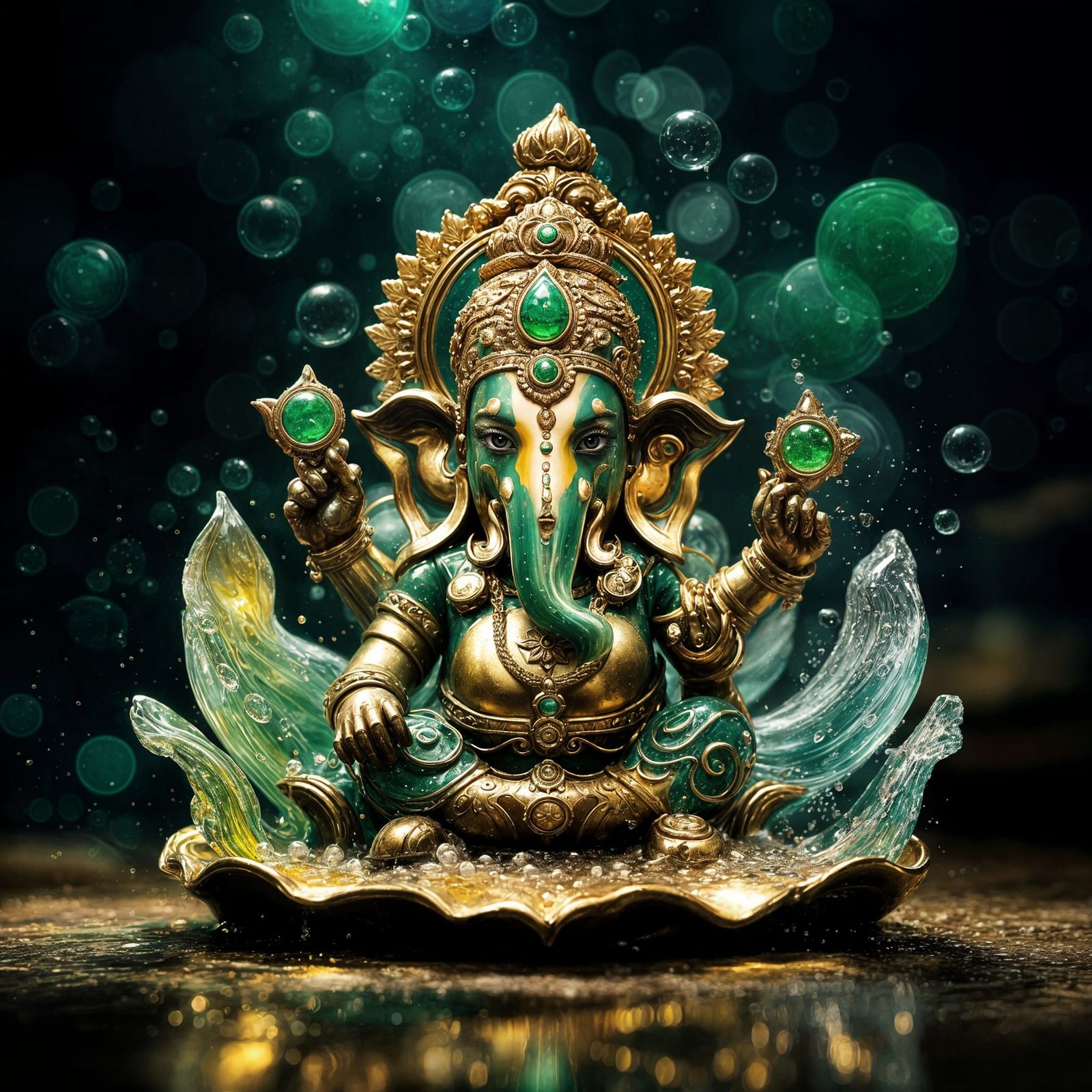 Jade Ganesha Digital Art in Bauhaus Style