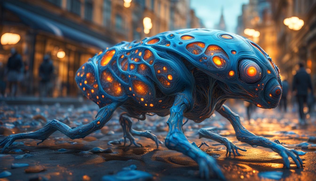 Bioluminescent Alien Creature in Urban Setting