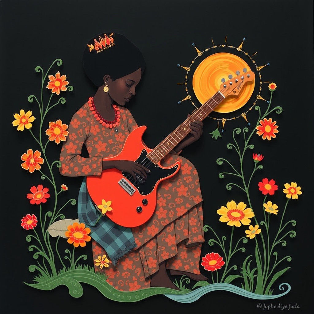 Intricate 3D Collage Art of a Bassist