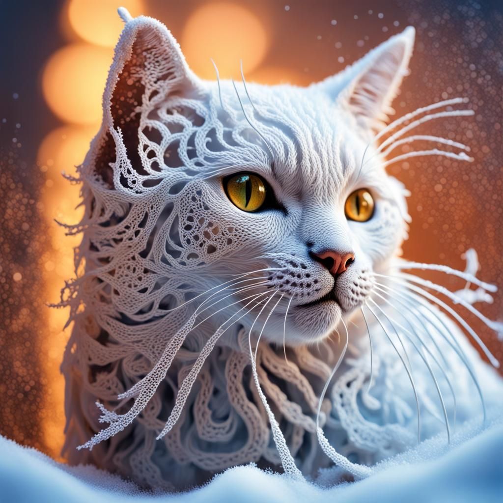 Hyperrealistic Lace Cat in a Blizzard