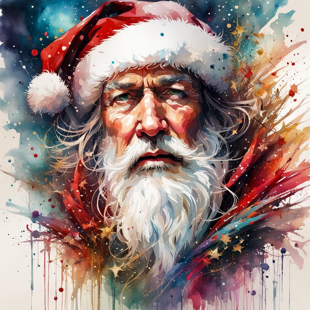 Santa Claus Sleigh in Watercolor Splash Illustration