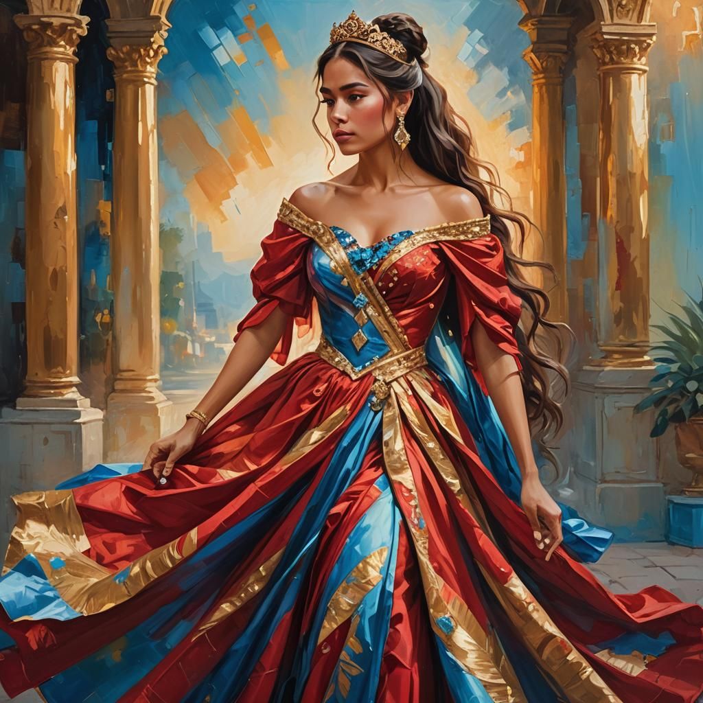 Latina Princess with Diamond Staff: Oil Painting